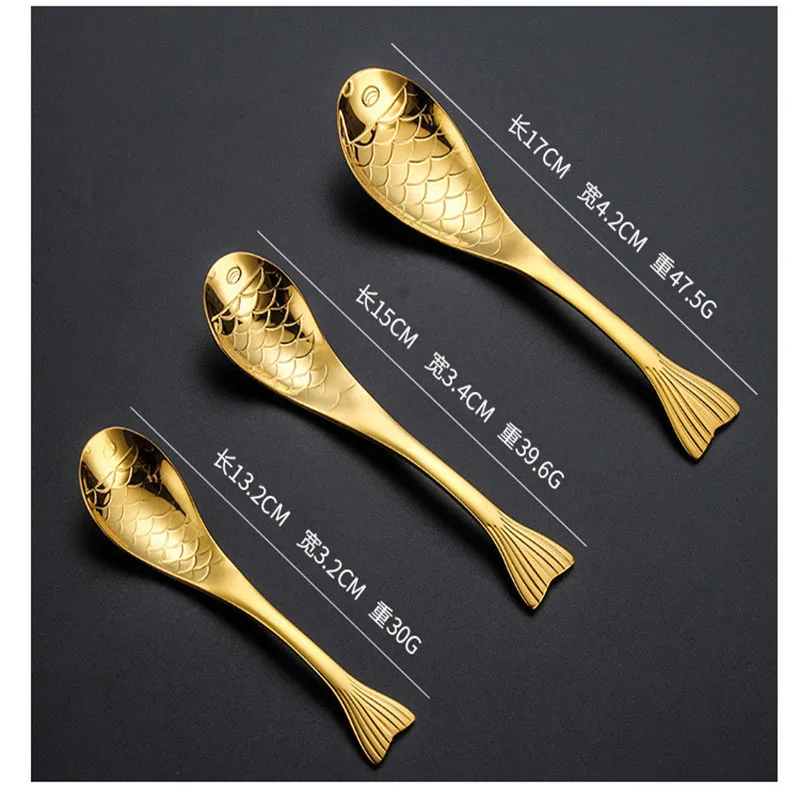 

304 Spoon Stainless Steel Spoon Creative Cartoon Fish Shaped Dessert Spoon Gold Plated Spoon Mixing Spoon Tableware