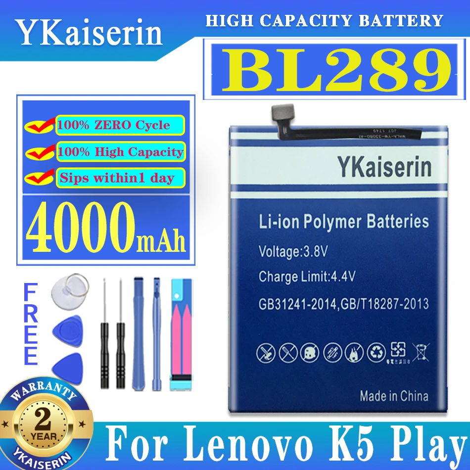 

100% New YKaiserin BL289 for Lenovo K5 Play K5Play L38011 4000mAh Battery High Quality Collection + Follow Give the Ring Stand