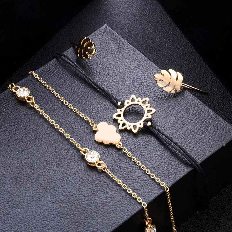 4 шт./компл. простые модные браслеты наборы лист облако полый цветок Золотая цепь