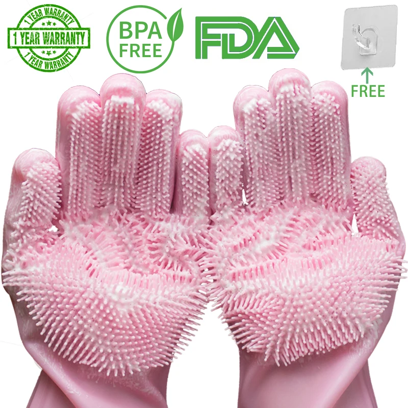 

Magic Silicone Dishwashing Scrubber Dish Washing Sponge Rubber Scrub Gloves Kitchen Cleaning 1 Pair