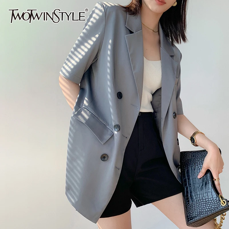 

Женский однотонный Блейзер TWOTWINSTYLE, свободный блейзер с отложным воротником и короткими рукавами, 2021