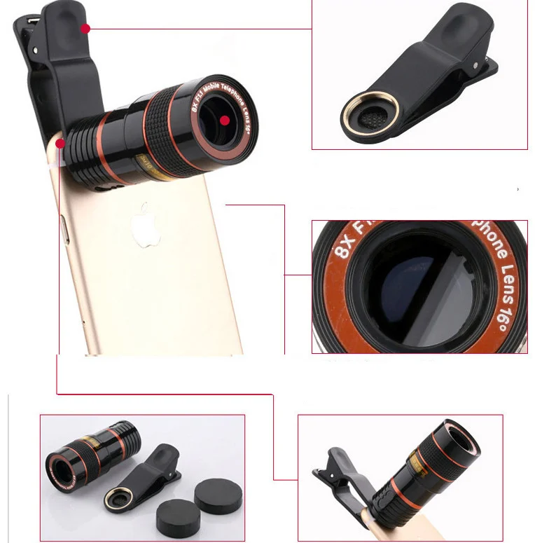 

Universal 8X8 Optical Zoom Telescope Camera Lens Clip Mobile Phone Binoculars Telescope For iPhone6 Samsung HTC Huawei Xiaomi