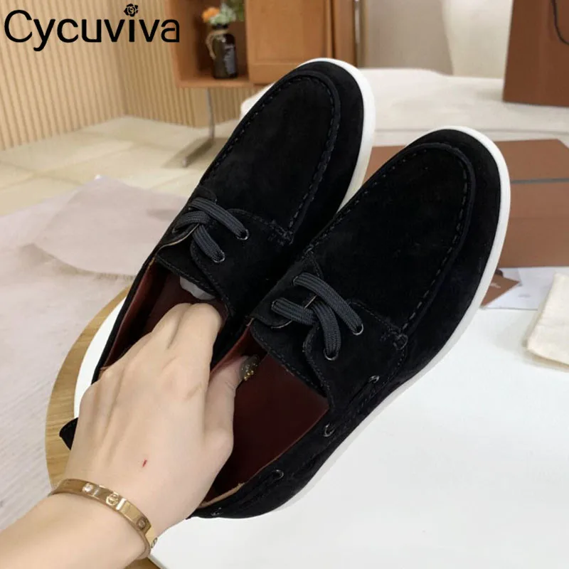 Туфли женские прогулочные дизайнерские замшевые лоферы на шнуровке удобные без