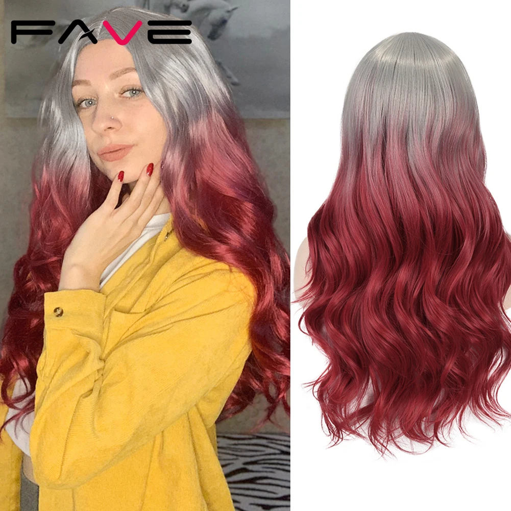 FAVE длинные волнистые парики цвет Омбре серый арбуз красный черный фиолетовый