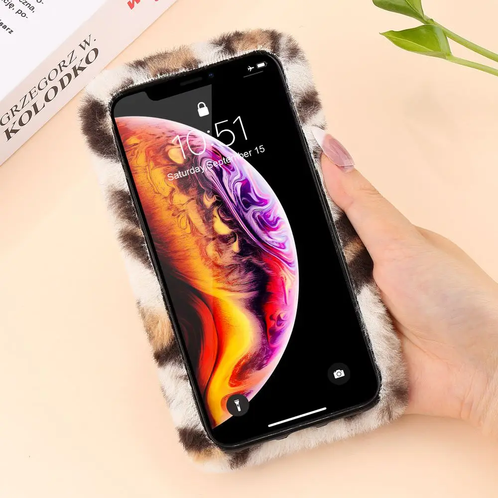 Модный пушистый леопардовый чехол LAPOPNUT из искусственного меха кролика для IPhone 11