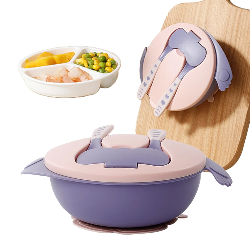

Детская миска для кормления, детская посуда, Детские Обучающие блюда без БФА, двухслойная миска с присоской, детская посуда для хранения еды