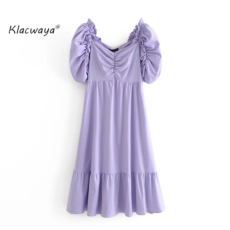 Klacwaya однотонные Длинные платья 2020 Летняя мода каскадные рюши вырез лодочкой