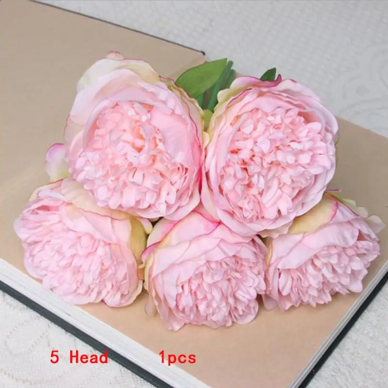 Dark Pink Artificial Flowers Peony 5 Heads Bridal Bouquet Office Table Decor Silk Flowers Simulation Flower Wedding Party House Decor#63 - Цвет: Dark Pink