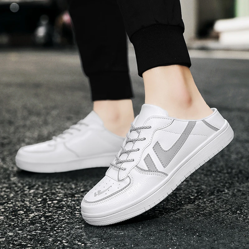 

Hot Sale Half slippers for Man Big Size Summer Pu Leather Men Shoe Brand Designer Walking Shoe Mens Half Drag Adult Casual Shoes