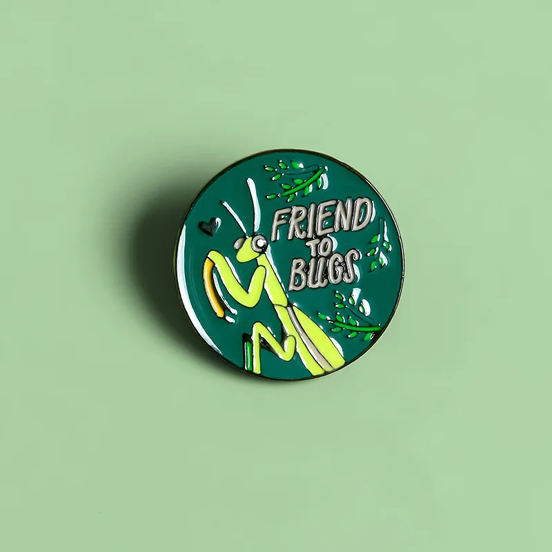 Булавка с изображением Кузнечика персональная зеленая круглая брошь надписью