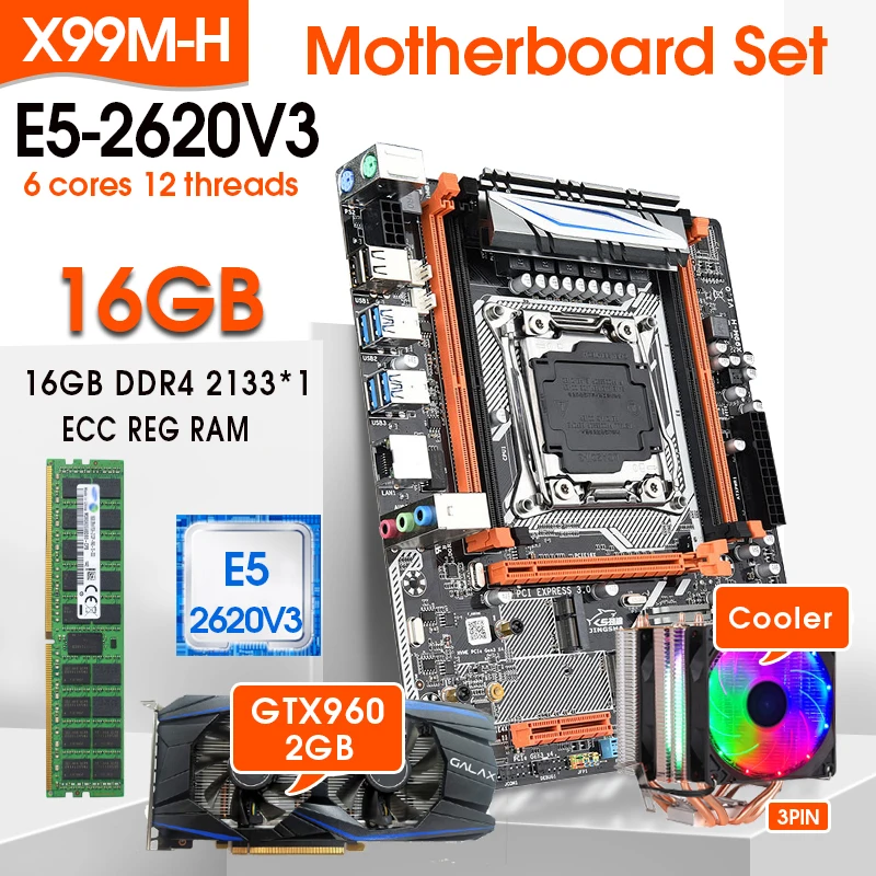 JINGSHA X99 D4 LGA 2011-3 Motherboard Set E5 2620 V3 CPU And 16GB DDR4 2133MHZ ECC REG RAM GTX960 2GB Graphics Card COOLER KTI