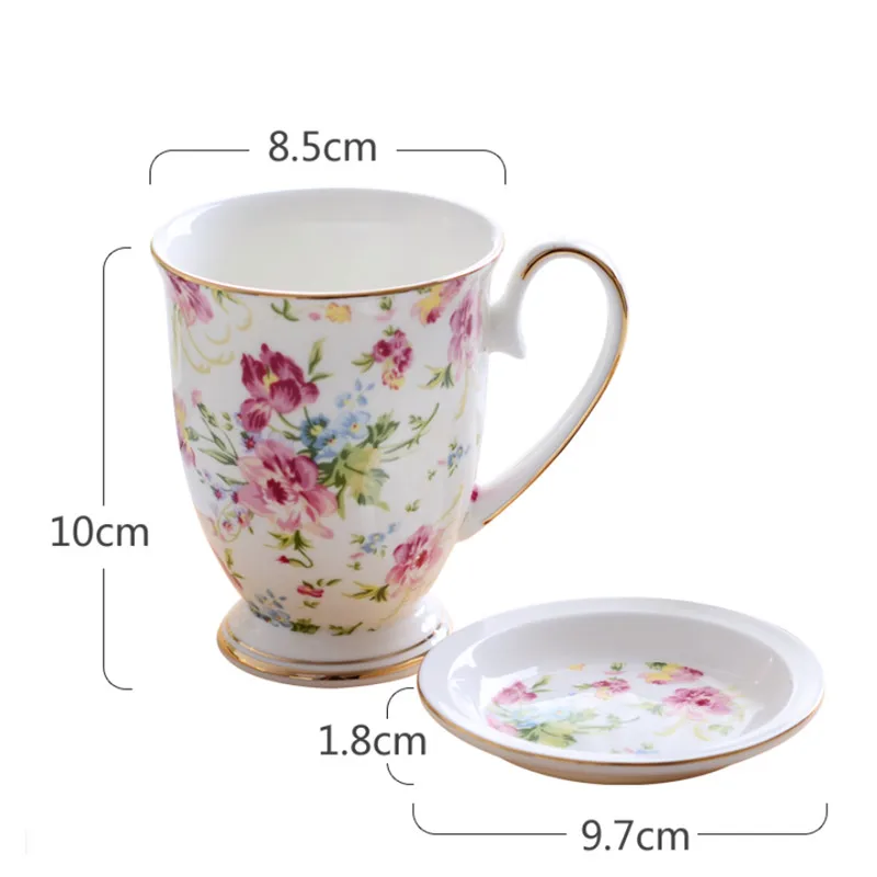 

European Pastoral Bone China Coffee Milk Mug Ceramic Creative Floral Painting Water Cup Afternoon Teacup Kitchen Drinkware Gifts