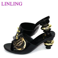 latest design italian nigerian party shoes without bag set black color fashion slipper wedding african shoe not matching casual