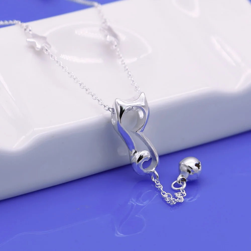 

Cute sweet animal necklace for woman 925 silver cat paw bell pendant necklace girl lady fashion accessory