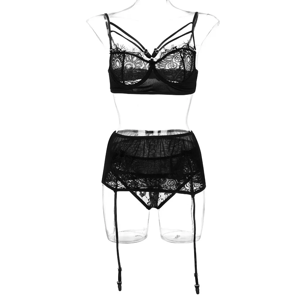 3 шт., женское сексуальное белье, Lenceria Mujer Babydoll, подвязки, бюстгальтер, трусы, сексуальное нижнее белье, комплект размера плюс, эротическое белье, Горячие костюмы