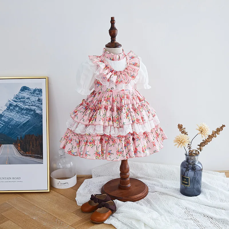 Летняя детская одежда для девочек испанские цветочные платья малышей Lotia Frocks
