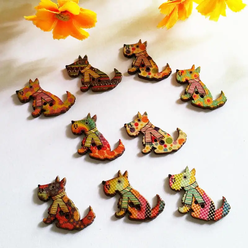 50 шт./лот Цветная смесь собачьи пуговицы деревянная основа деревянные кнопки 21*28 *