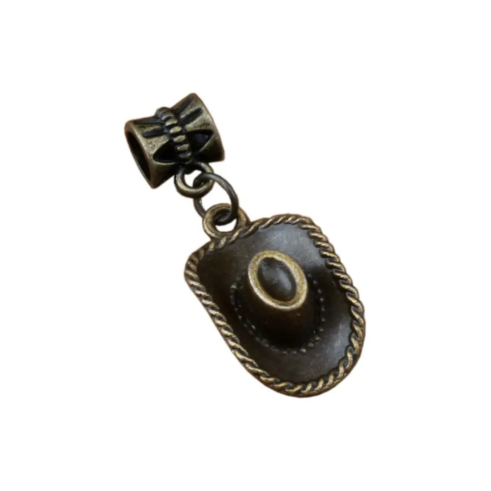 

100pcs Dangle Antique Bronze Cowboy Hat Charm Big Hole Beads Fit European Charm Bracelet Jewelry 13.5x33mm A-304a