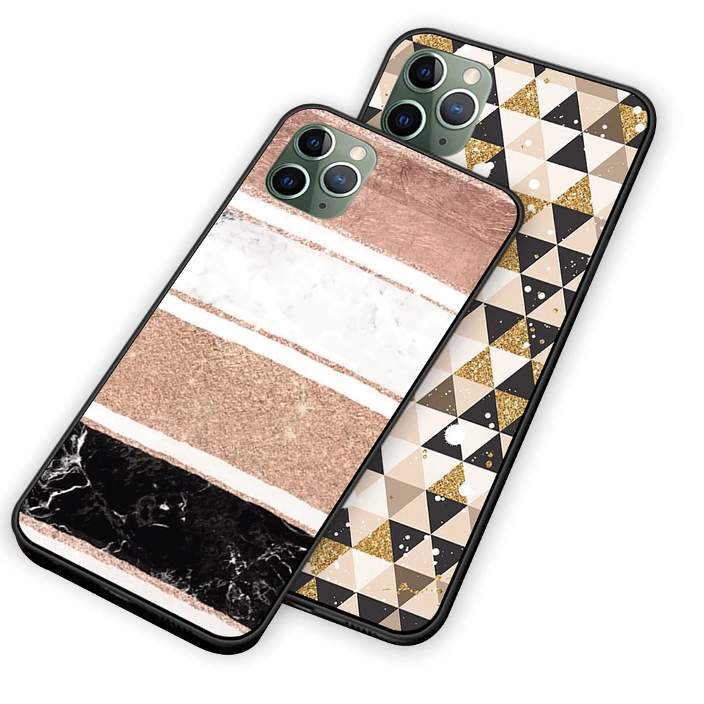 Розовый Золотой блестящий Мраморный черный чехол ТПУ для iPhone 5 5S 6 6s 7 8 Plus X XS XR 11 Pro