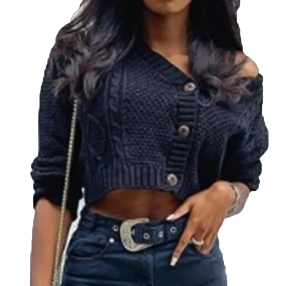 Женский Теплый вязаный короткий кардиган Свободный укороченный свитер с