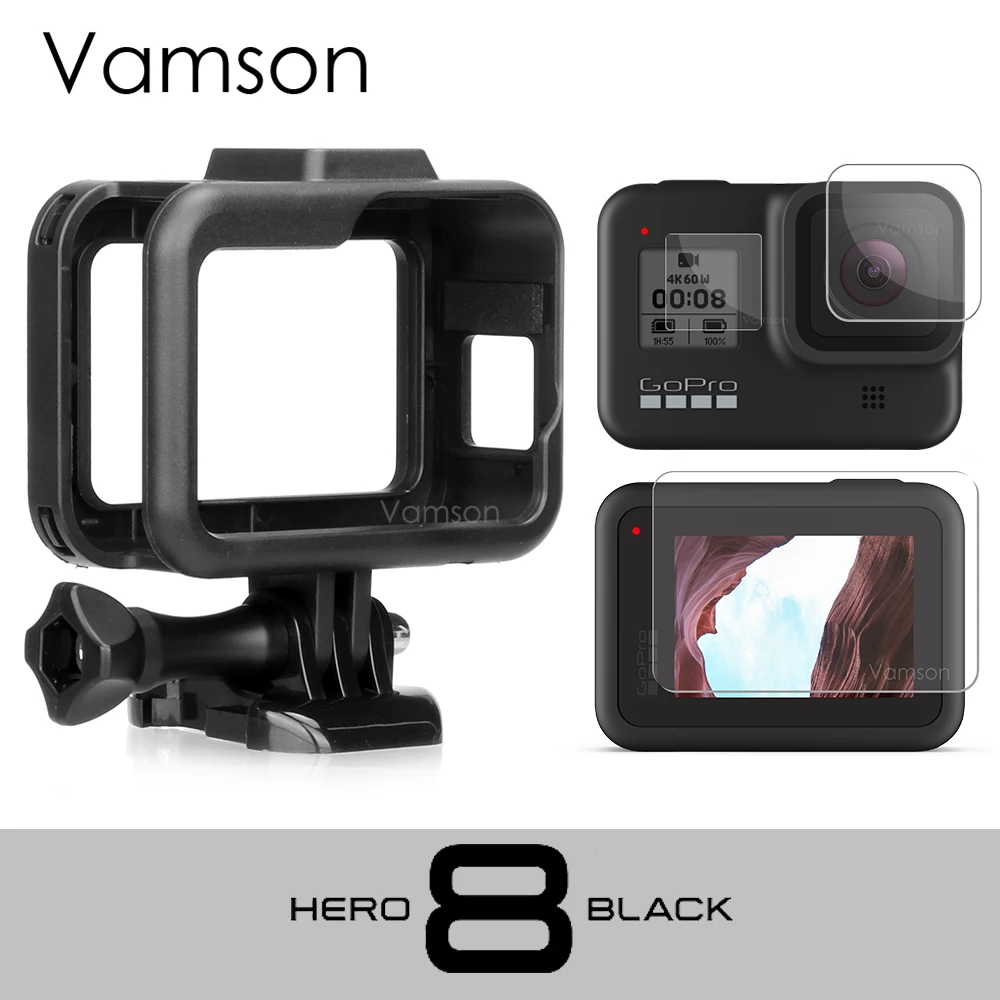 Vamson для GoPro Hero 8, черная рамка, чехол, защитная крышка, закаленное стекло, защита экрана, для GoPro, аксессуары VP652 - Цвет: VP652-VP720