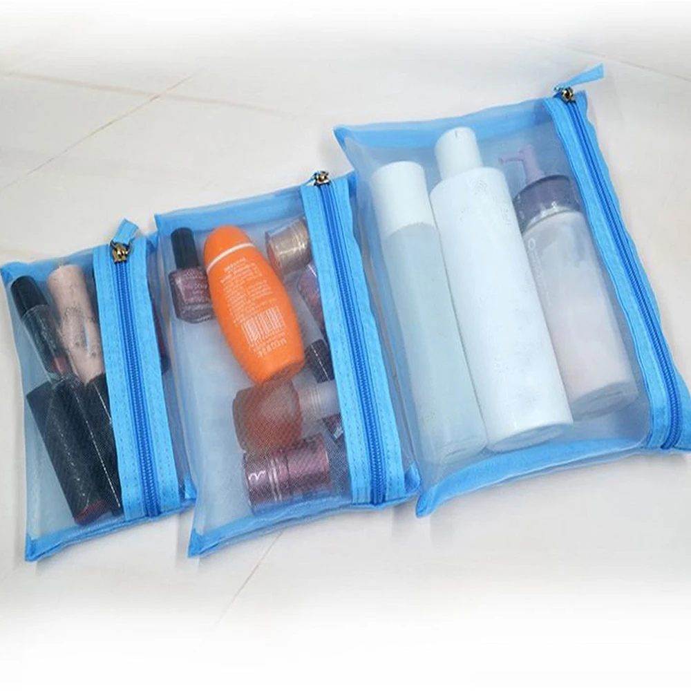 

3 Pcs/Set Cosmetic Bag Women Portable Makeup Pouch Purse Zipper Fof Outdoor Female Ladies Wash Storage Bag Grid Korean