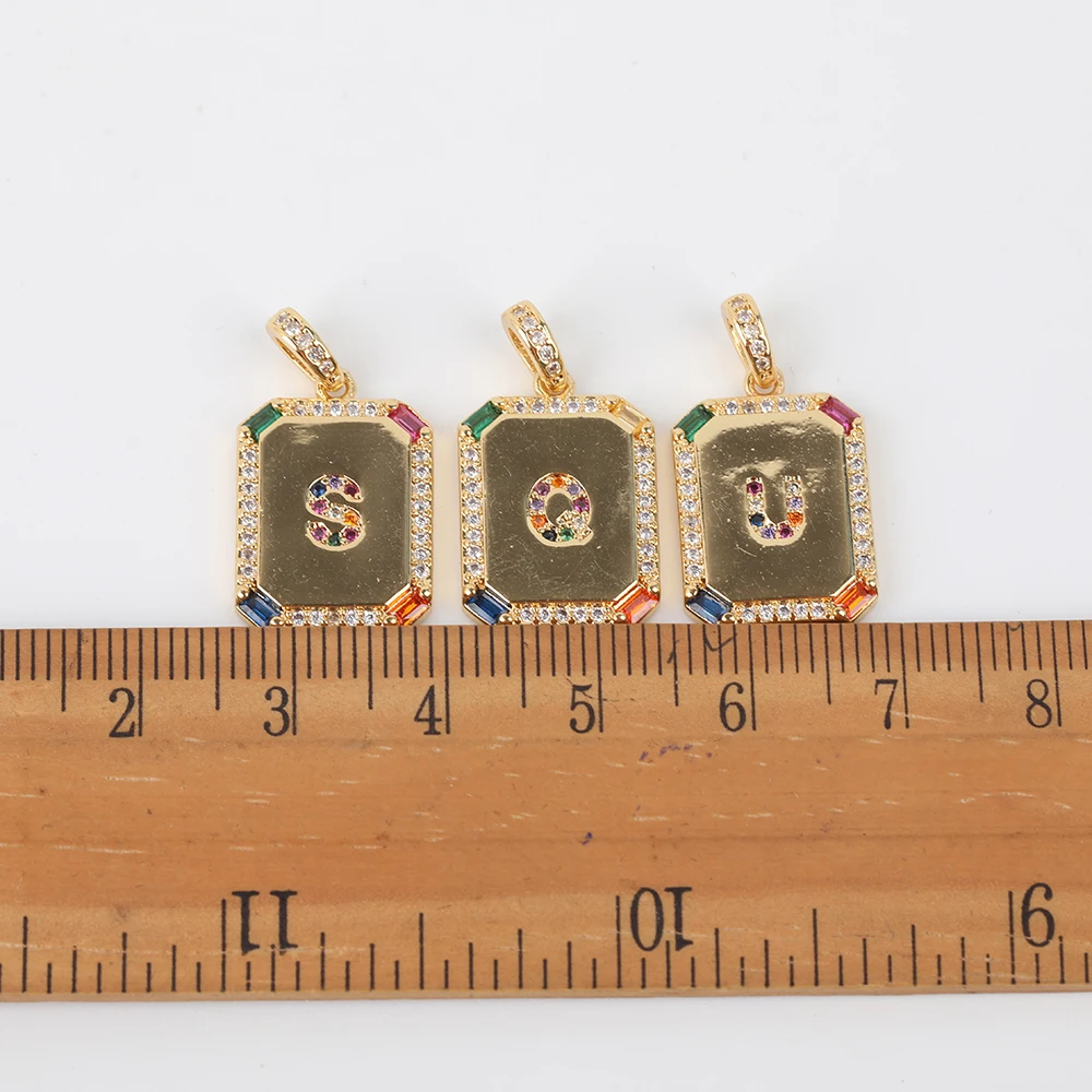 

5Pcs/Lot Colorful Zirconia Paved Capital Letter Pendant Necklace,CZ Letter Hexagonal Charms For Bracelet Fashion Jewelry Making