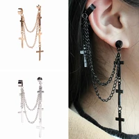 2021 new fashion personality punk cross fringed earclip earrings