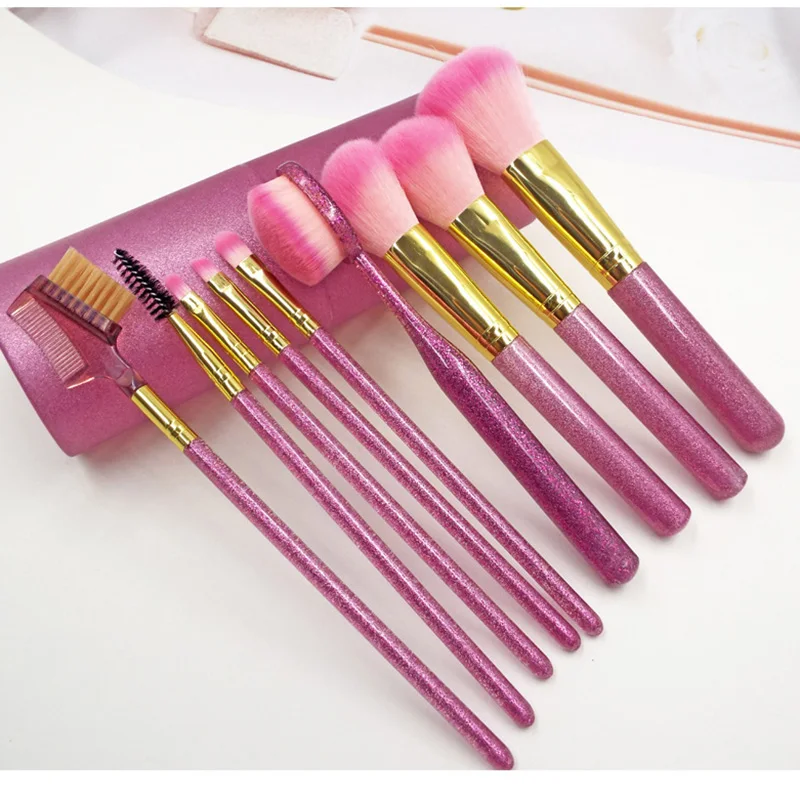 

Fashion 9/10pcs Makeup Brush Set Glitter Shinny Crystal Foundation Blending Power Contour Face Cosmetic Beauty Make Up Tool Set
