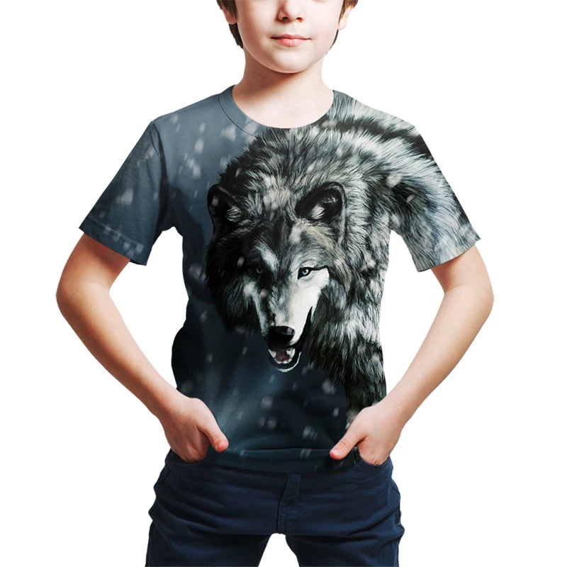 

2021 summer new 3d printed T-shirt boys fashion cute wolf T-shirt interesting short-sleeved shirt boys clothing t shirt
