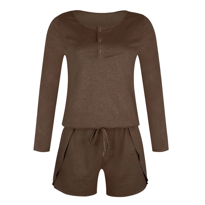 Женский комбинезон однотонные рубашки с длинными рукавами и круглым воротником