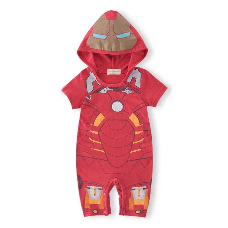

Baby Boy Superhero Romper 2021 Infant Captain America Hooded Romper Playsuit Red Iron Man Outfit Jumpsuit Babygrows 0-18M