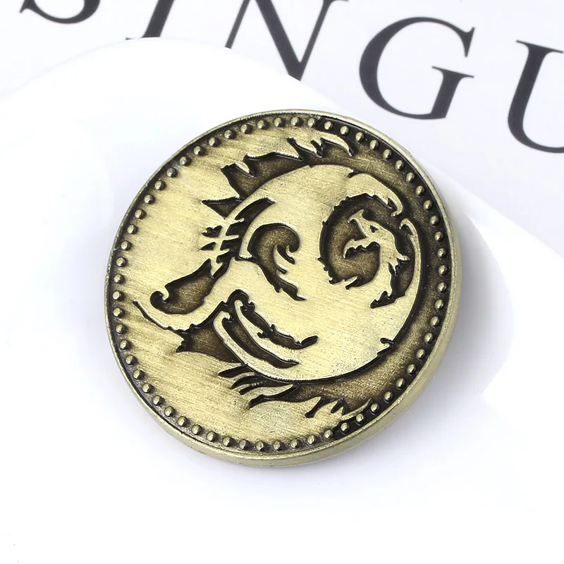 The Elder Scrolls Online Elsweyr Coin Keychain Drago Logo Ancient Bronze Key Chain for Women Men Fans Souvenir Jewelry Gift