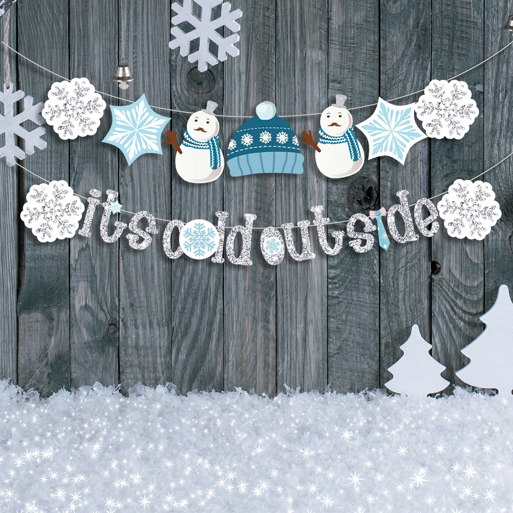 

Cartoon Snowman It's Cold Outside Wall Hanging Banner Winter Xmas Snowflake Party Banners Merry Christmas Party Decorations