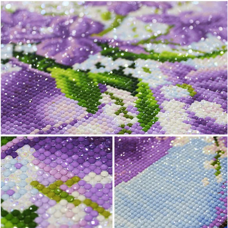 Алмазная вышивка пейзаж алмазая Круглый Алмазный фиолетовые цветы Полный Стразы