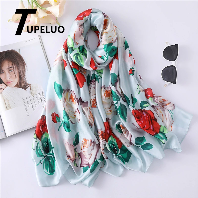 Женский шелковый шарф с цветочным принтом модные пляжные шарфы 2020 Дамский хиджаб