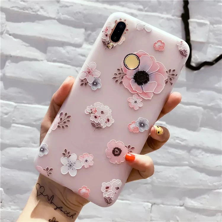 Розовый милый чехол с цветами для телефона Huawei P Smart Y9 Y7 2019 девочек кошкой 3D