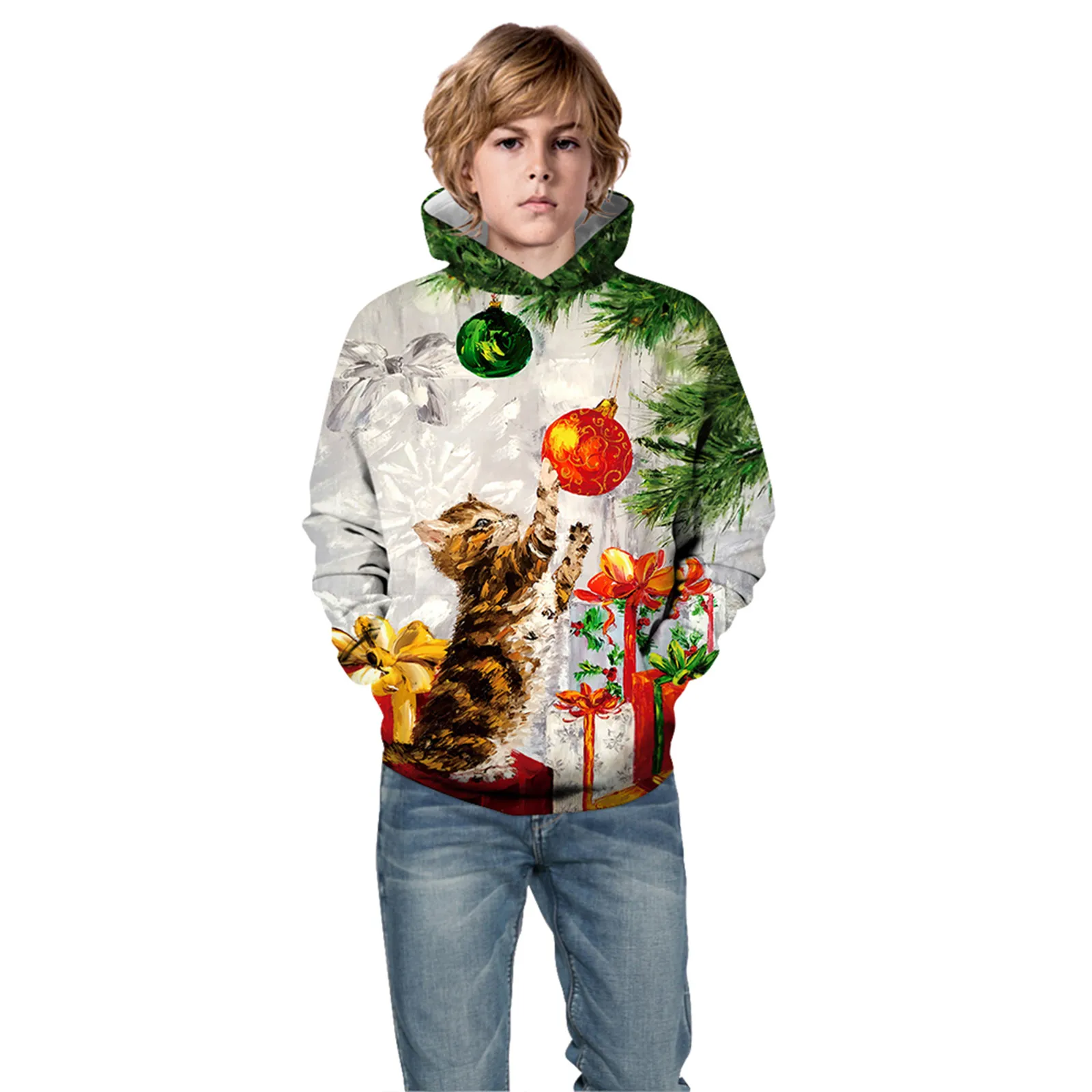

Teen Boys Girls Hoodies Christmas 3D Print Graphic Colorful Hooded Sweatshirt for Kids with Pocket 5-14 Years Winter Clothes A50
