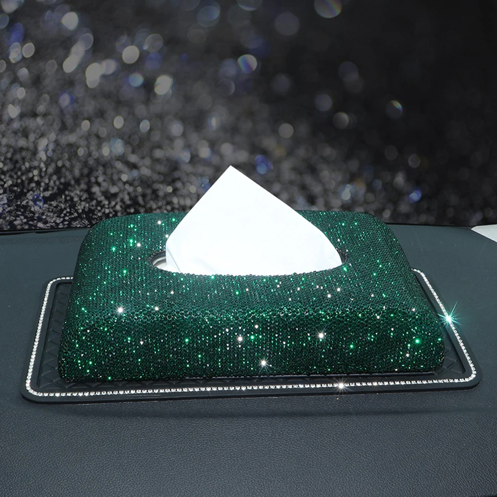 Зеленый контейнер для салфеток с блестящими бриллиантами модный автомобильный