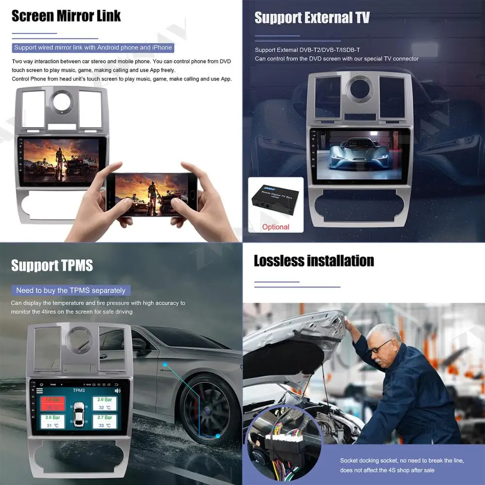 Автомобильный мультимедийный плеер AOTSR Android 10 0 для Chrysler 300C Jeep Dodge 2004-2014 GPS ГЛОНАСС