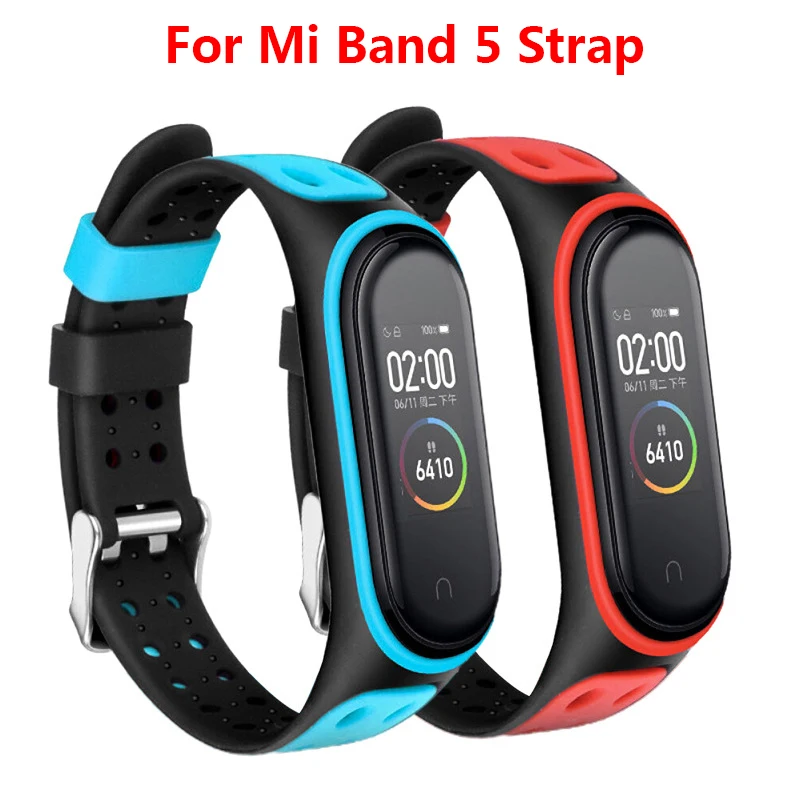 Ремешок для часов Mi Band 5 спортивный силиконовый ремешок двухцветный с обратной