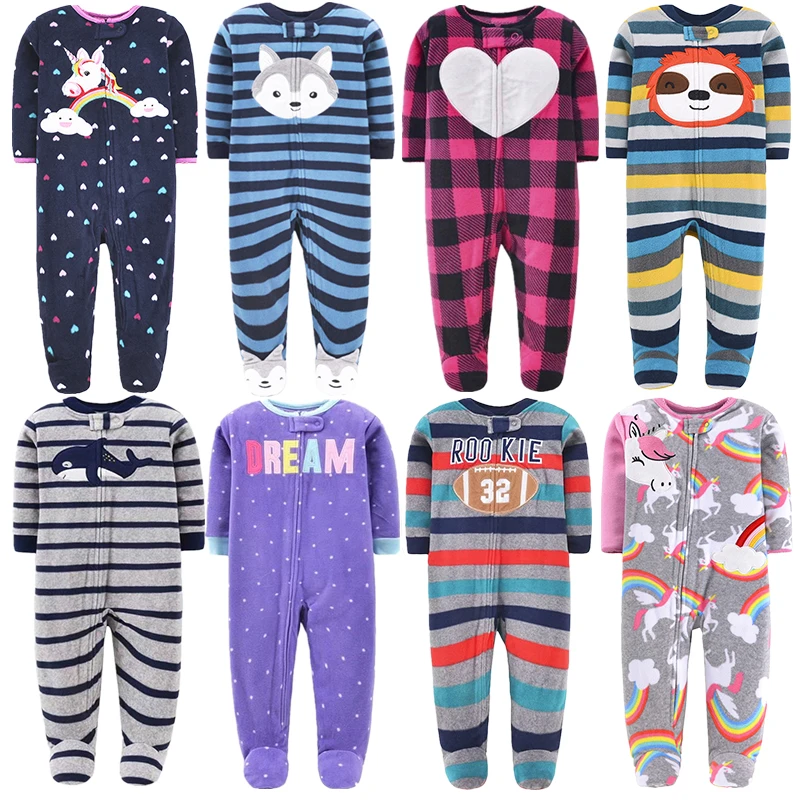 

Newborn Baby Boy Autumn-winter Fleece Climbing Clothes 3-12M Kids Footed Pajamas Long Sleeved Infant Girls Cartoon Clothing