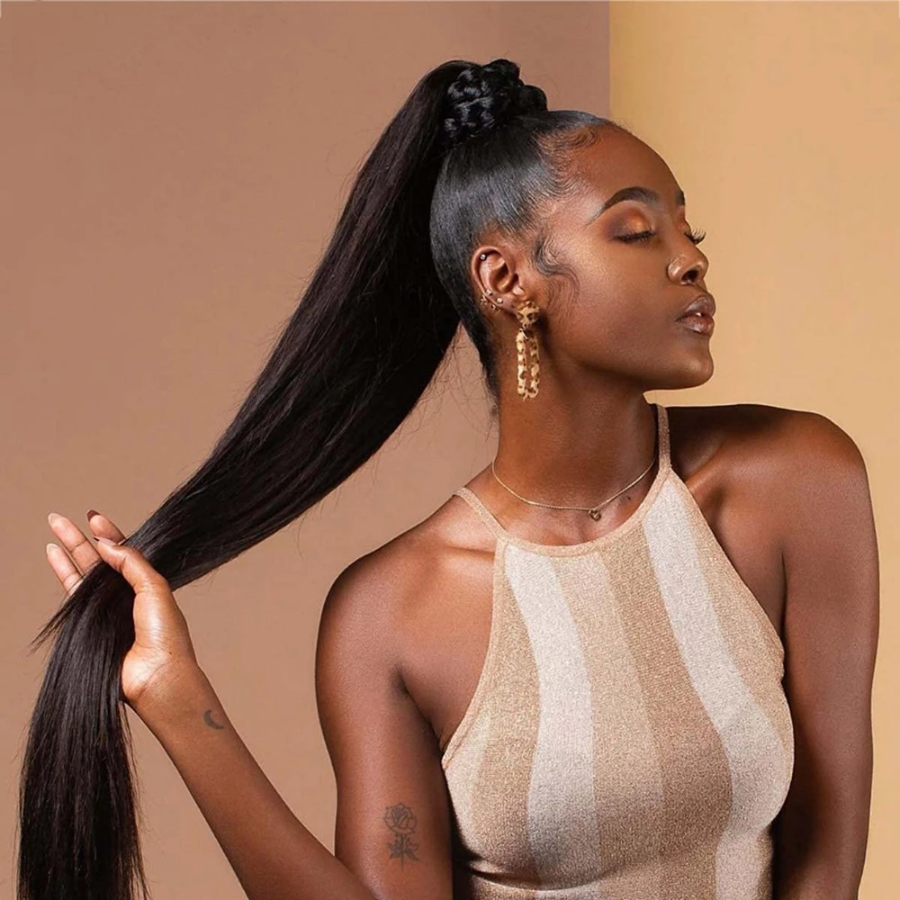 

Wrap Around Ponytail Human Hair Long Straight Remy Hair Extensions Ponytail Human Hair Extensions Clip Ins Natural Color