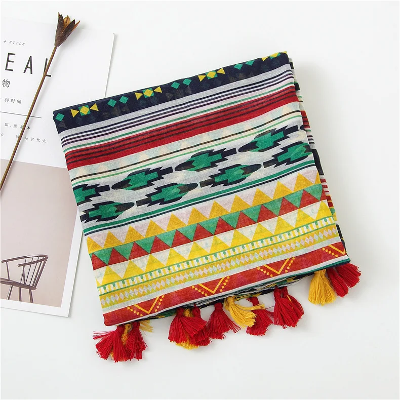 2020 женские Бохо шарфы Роскошный бренд Испания Стиль длинный геометрический шаль