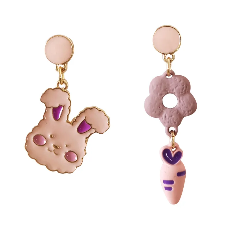 

IHUES Cute Pink Rabbit Earrings Flower Carrot Asymmetric Girl Earrings Fashion Jewelry Accessories Friend Gift Tassel Earrings