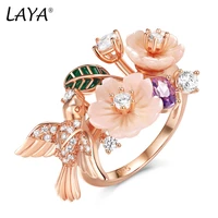 laya 925 sterling silver summer hot style luxury jewelry high quality zircon natural shell flower leaf enamel ring for women