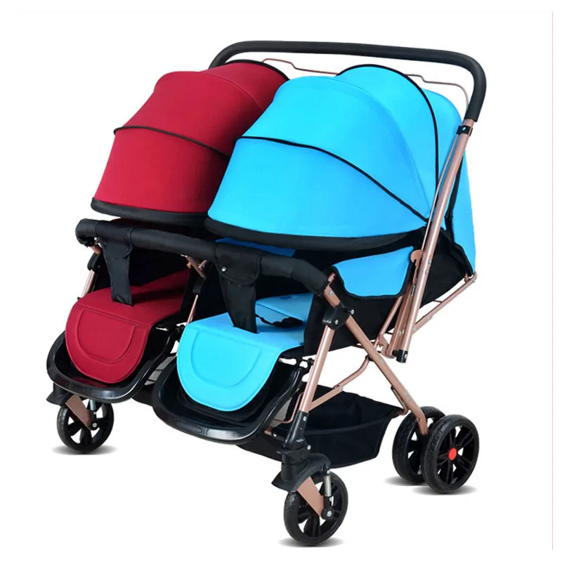 Convertible Push Handle Twins Double Baby Stroller Can Sit Lie Lightweight Double Stroller Pram Baby Stroller 2 In 1 for Twins