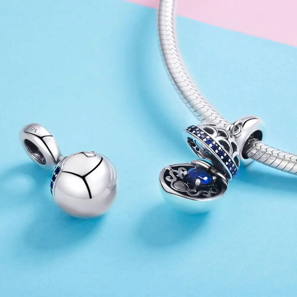 925 Sterling Silver Charms Fit original Pandora Bracelets Necklaces Secret Planet Moon Star Pendant Blue Ename Jewelry | Украшения и