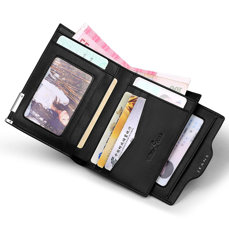 WILLIAMPOLO ultra thin leather wallet men's short fashionable multifunctional buckle clip detachable driver's license card cover