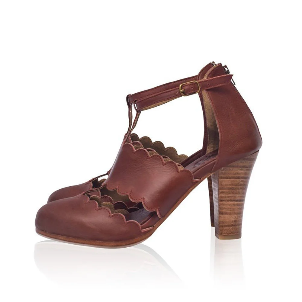 

Women high-heeled sandals thick heel buckle round head women's shoes